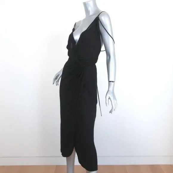 VINTAGE VICKY TIEL FOR GIORGIO BEVERLY HILLS WRAP DRESS BLACK JERSEY SIZE MEDIUM